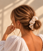 Chouchou cheveux fait main en satin rose pale - Zélie
