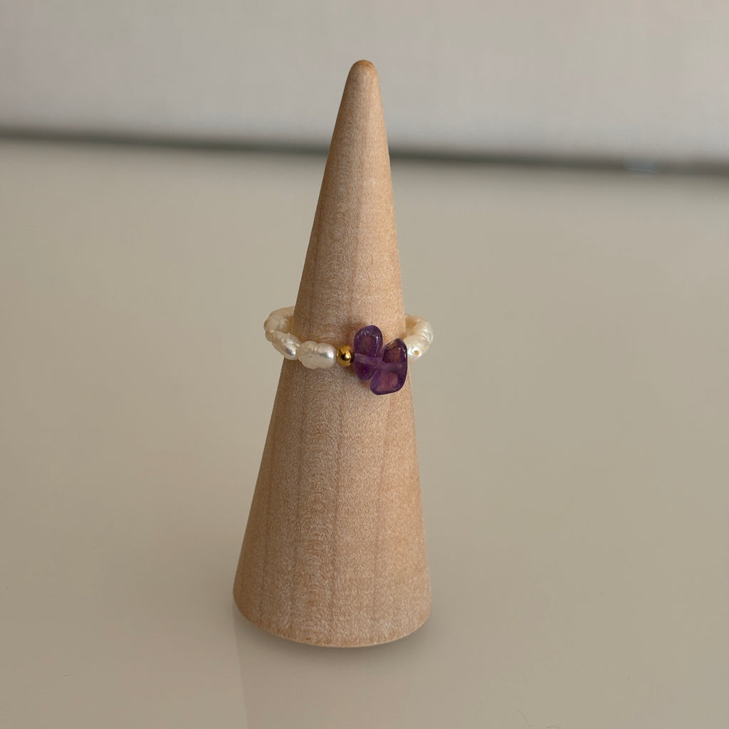 bague bimini perles de culture amethyste violette elastique artisanale