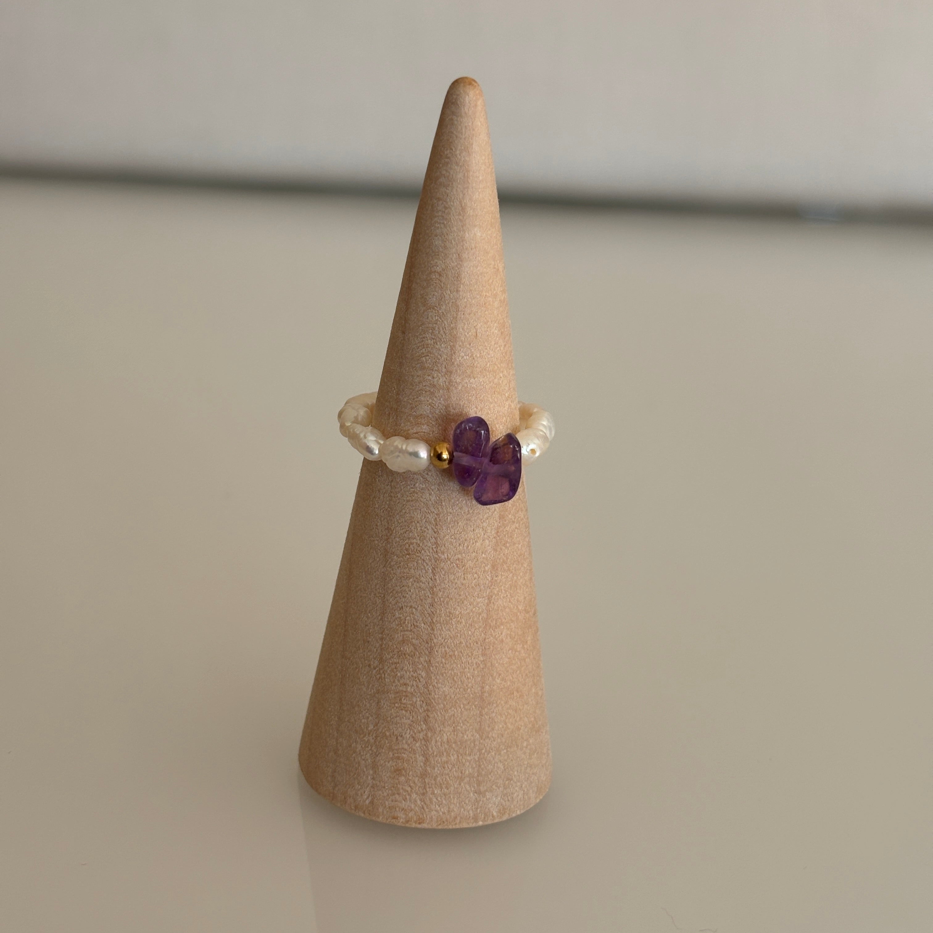 bague bimini perles de culture amethyste violette elastique artisanale