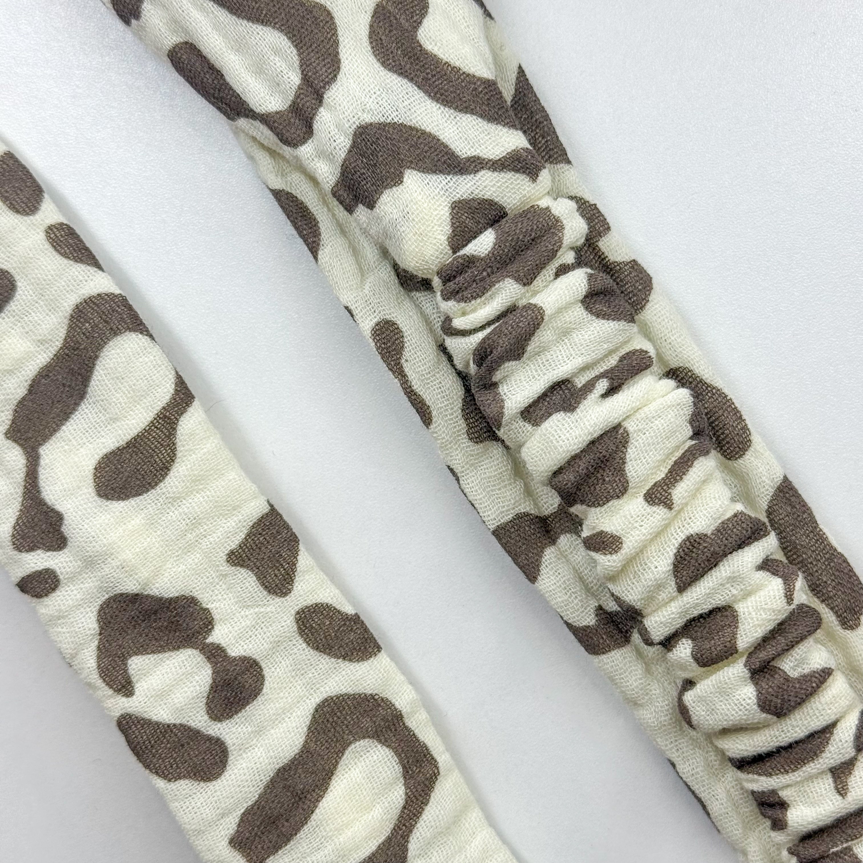 Bandeau Alma - Gaze léopard blanc et marron cousu main