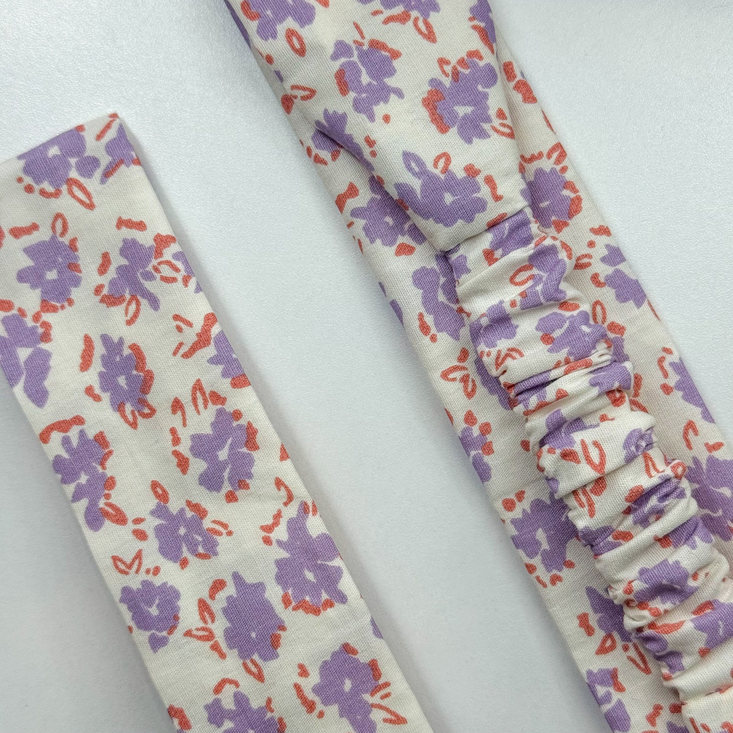 Bandeau Anaïs - Coton blanc fleurs violettes cousu main