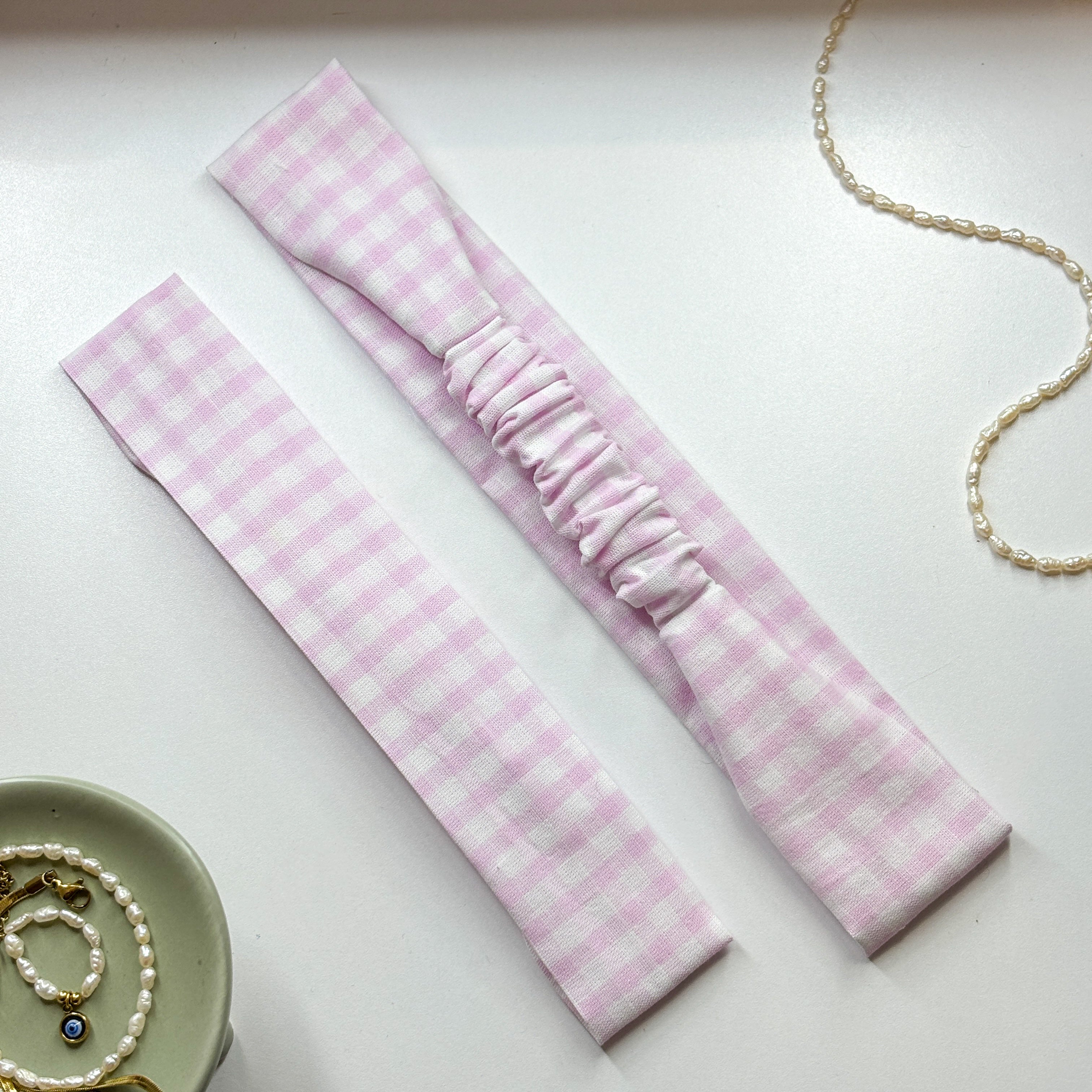 Bandeau Élise - Coton vichy rose cousu main