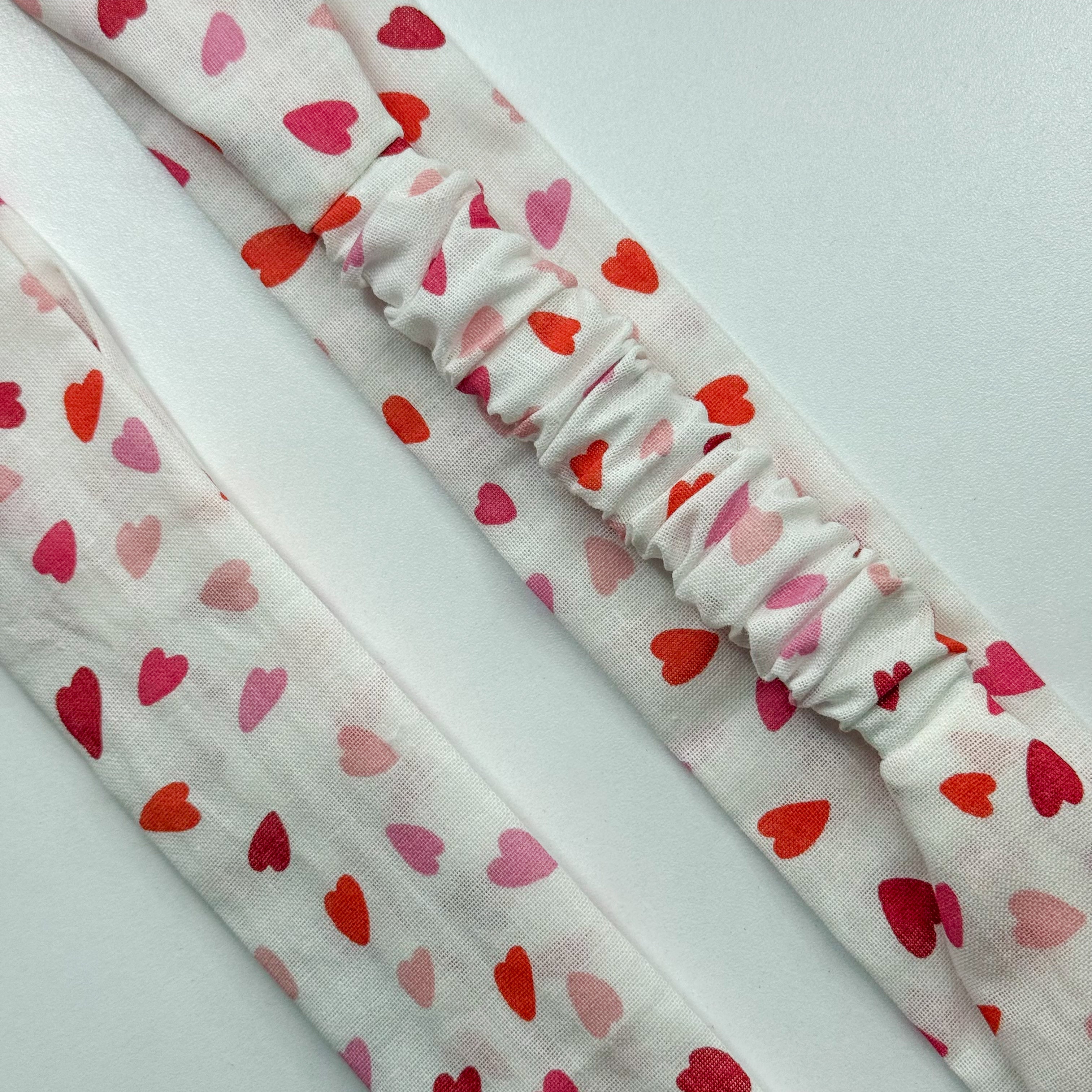 Bandeau Flora - Coton blanc à cœurs roses cousu main