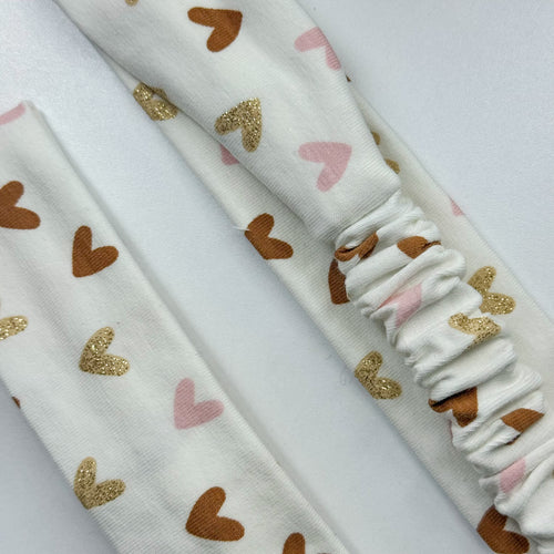 Bandeau Mila - Jersey blanc à cœurs marrons cousu main