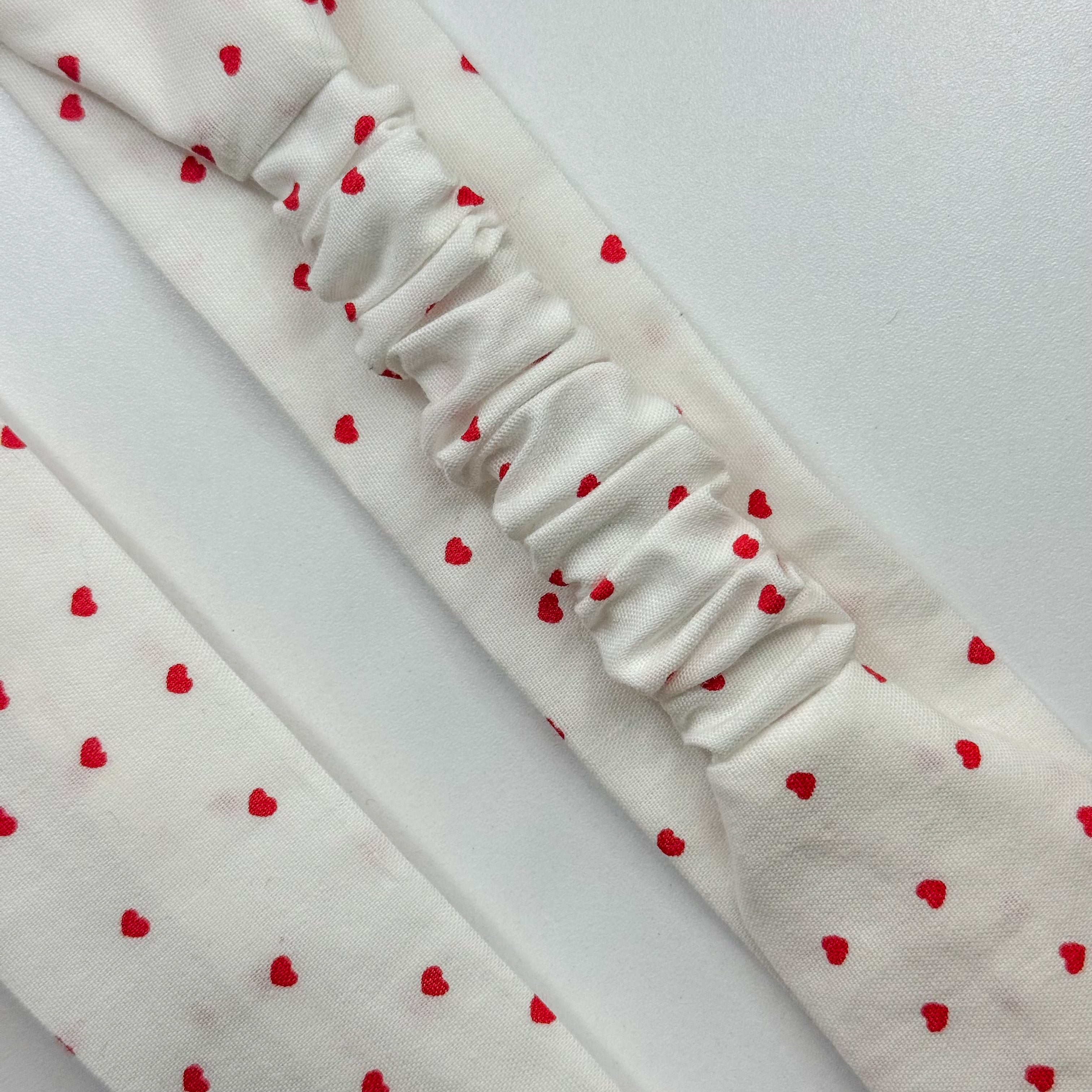 Bandeau Romane - Jersey blanc à cœurs rouges cousu main
