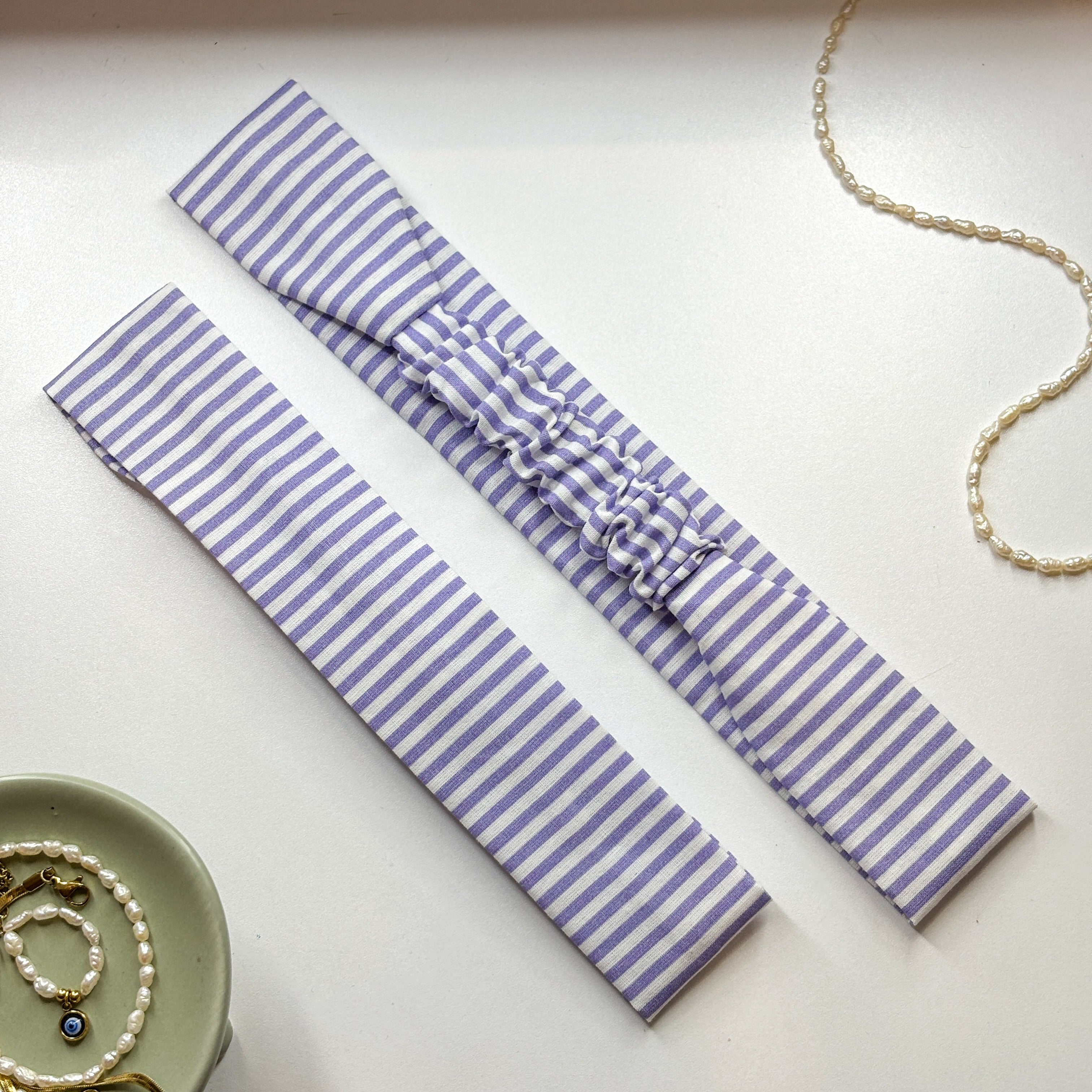 Bandeau Viola - Coton rayé violet cousu main