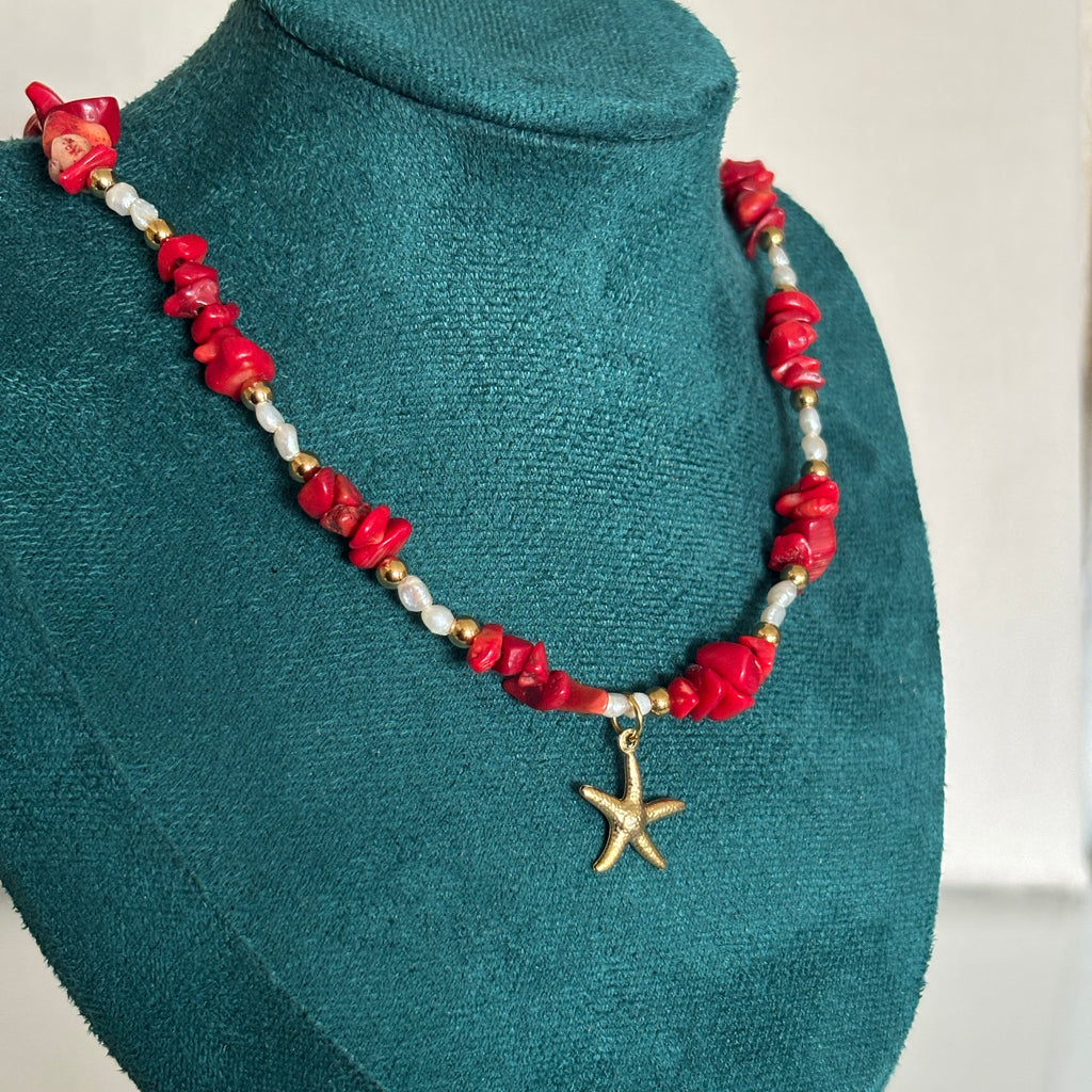 Collier Sorrento - Perles de culture & corail rouge