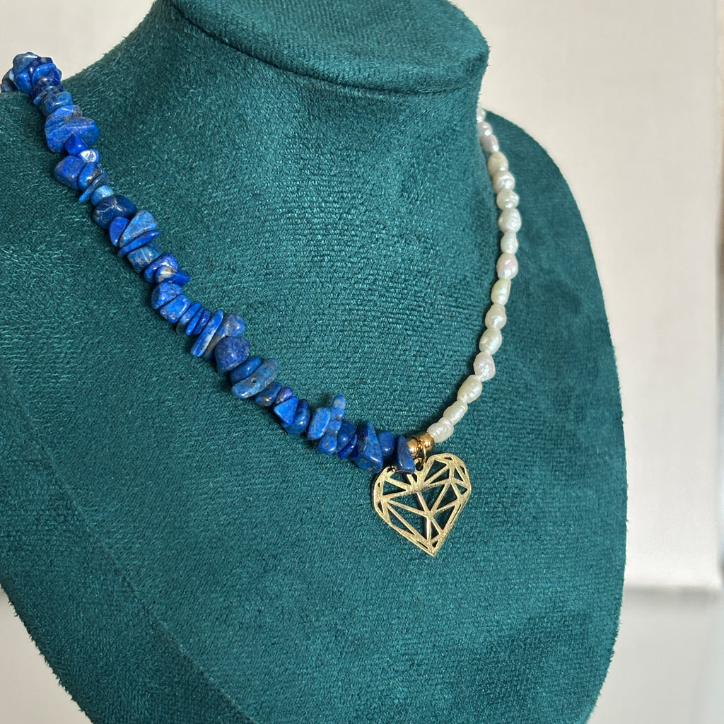 bijou artisanal Bichoux Shop collier perles lapis lazuli coeur fait main
