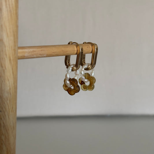 boucles oreilles dominica bague perles fleur marron artisanales