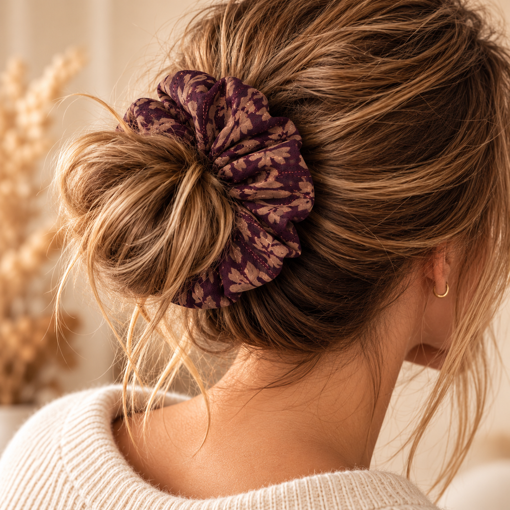 Chouchou Prune - Mousseline aubergine et fils lurex