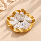 Chouchou cheveux fait main blanc liseret jaune - Sidonie