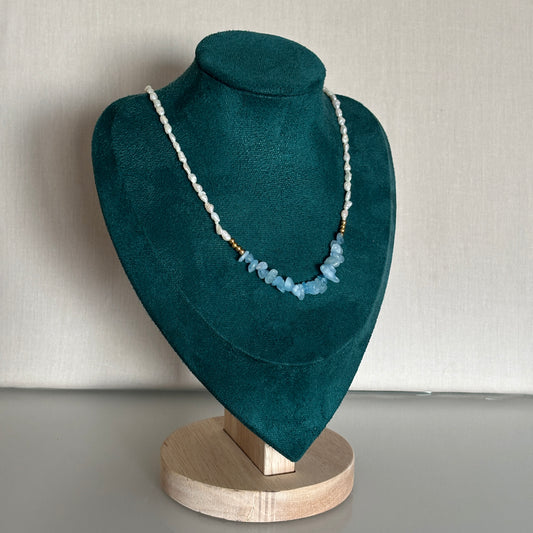 Collier Portofino - Perles de culture, aigue-marine & perles dorées