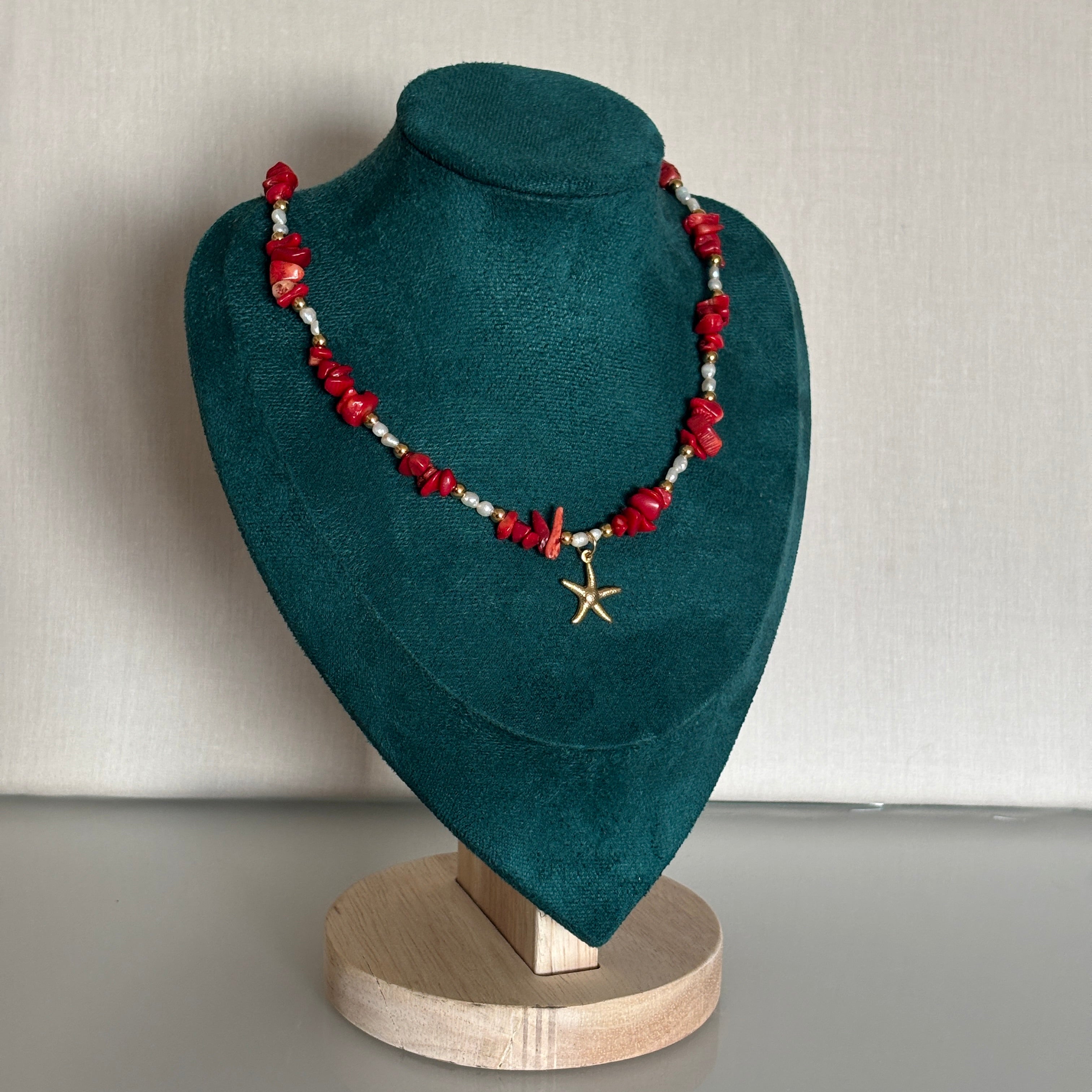 Collier Sorrento - Perles de culture & corail rouge