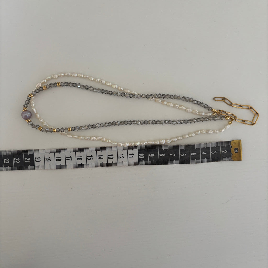 Collier Lecce – Double rang perles blanches et grises