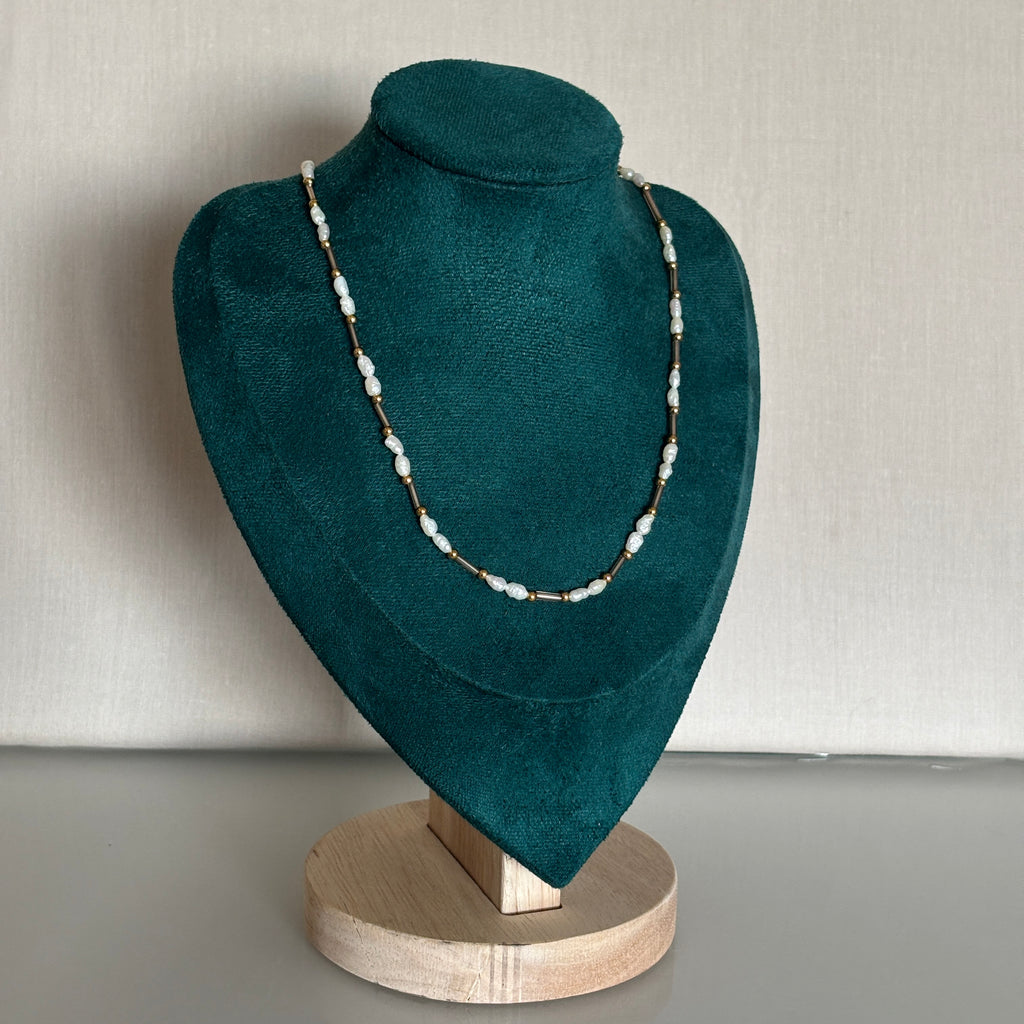 collier milos perles tubes et perles de culture acier inoxydable