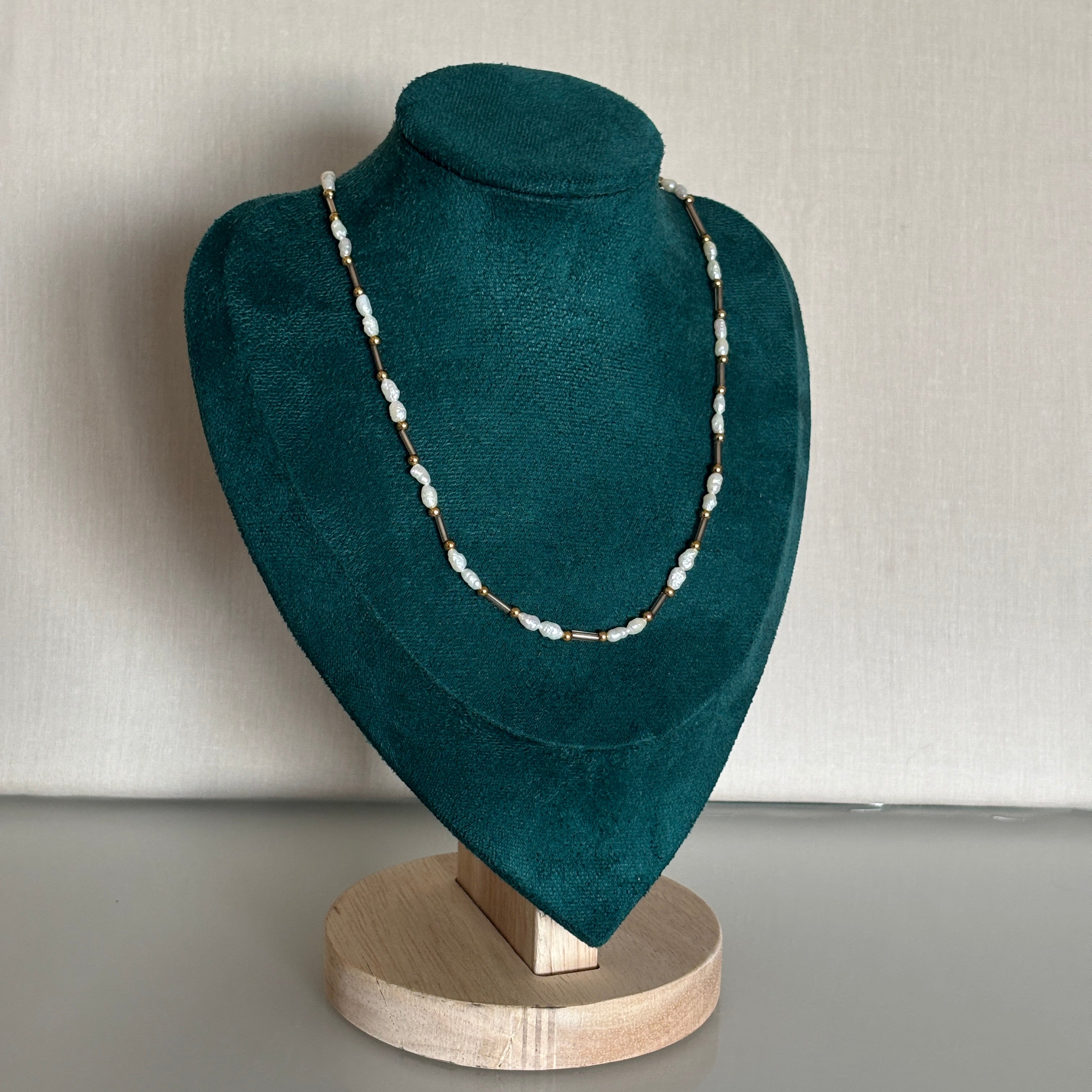 collier milos perles tubes et perles de culture acier inoxydable