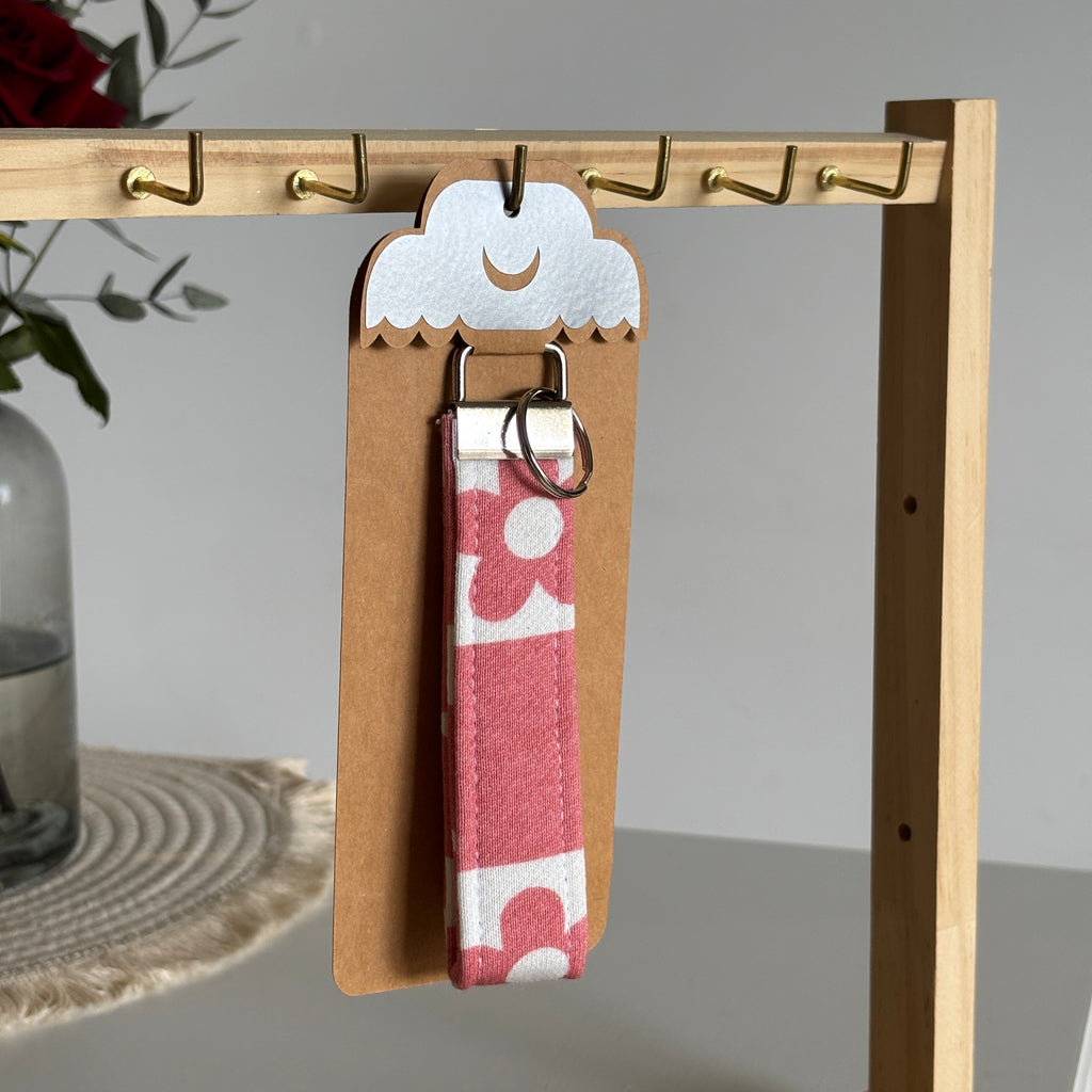 Porte-clés Calista - Fleurs rose et blanc avec finitions argentées