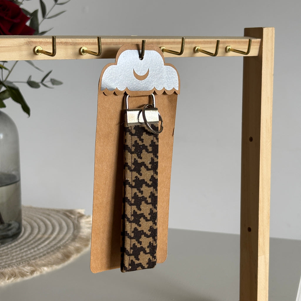 Porte-clés Harlow - Pied de poule marron et paillettes avec finitions argentées