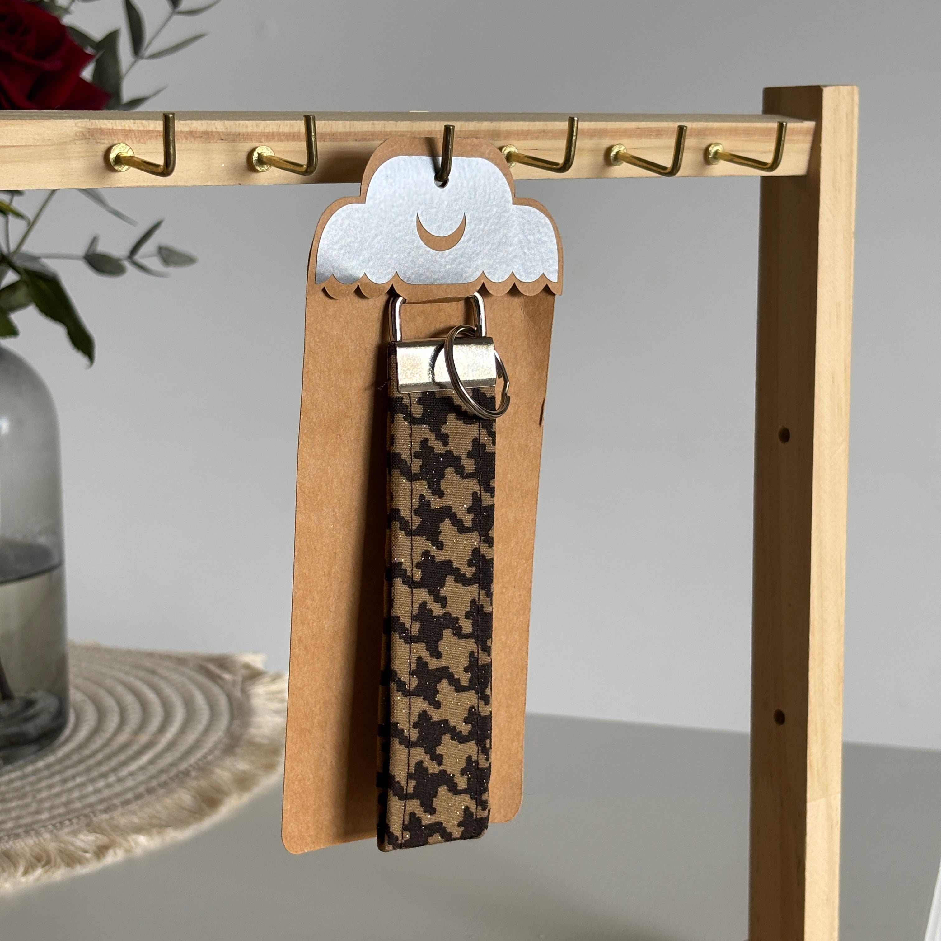 Porte-clés Harlow - Pied de poule marron et paillettes avec finitions argentées