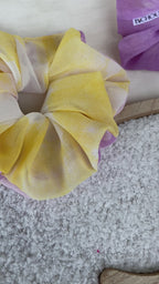 Chouchou en mousseline violet et jaune - Gaïa