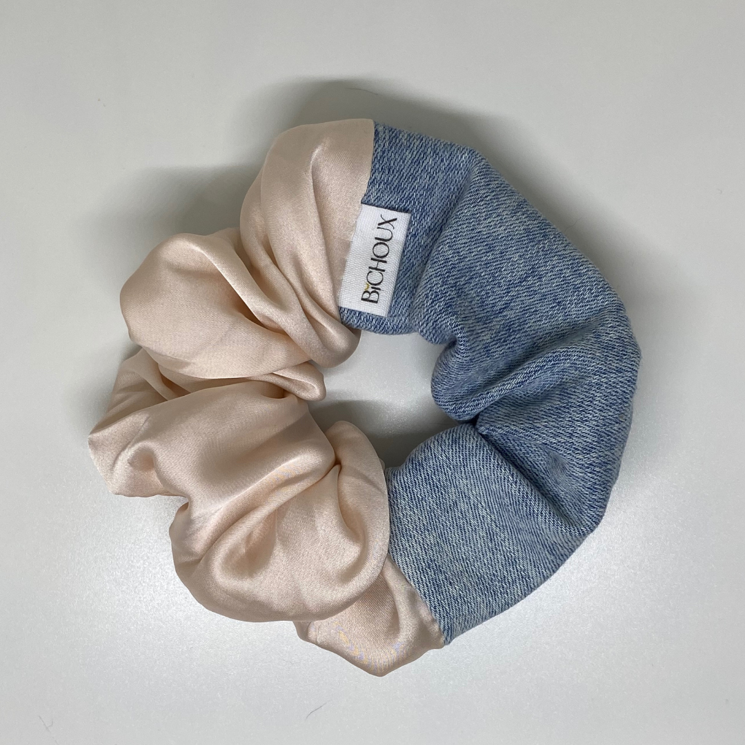 Chouchou bi-matière en jean et soie - Jeanna