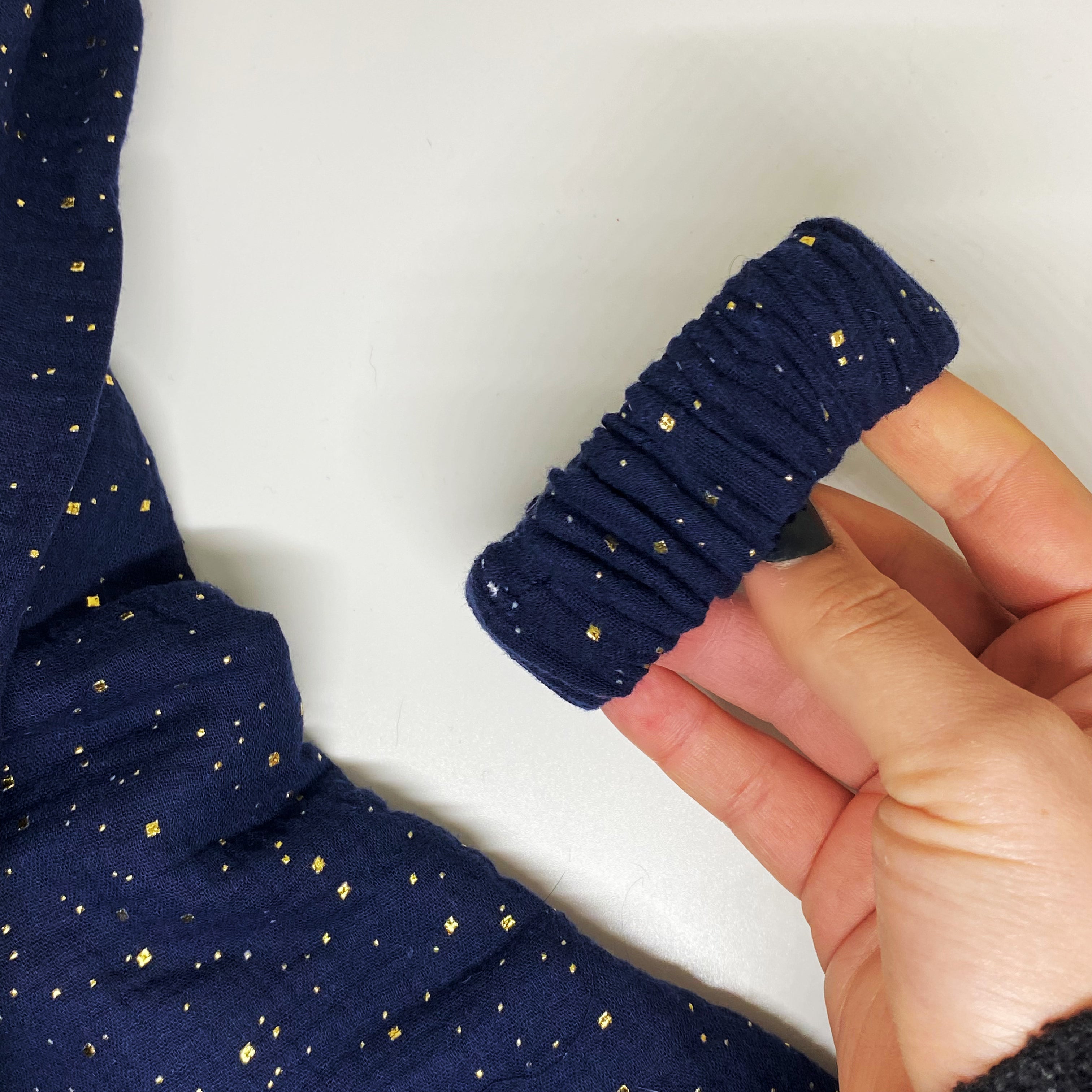 Chouchou en gaze bleu & doré - Lily